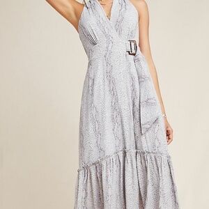 Anthropologie Marfa Maxi Midi Faux Wrap Dress, Grey snakeskin